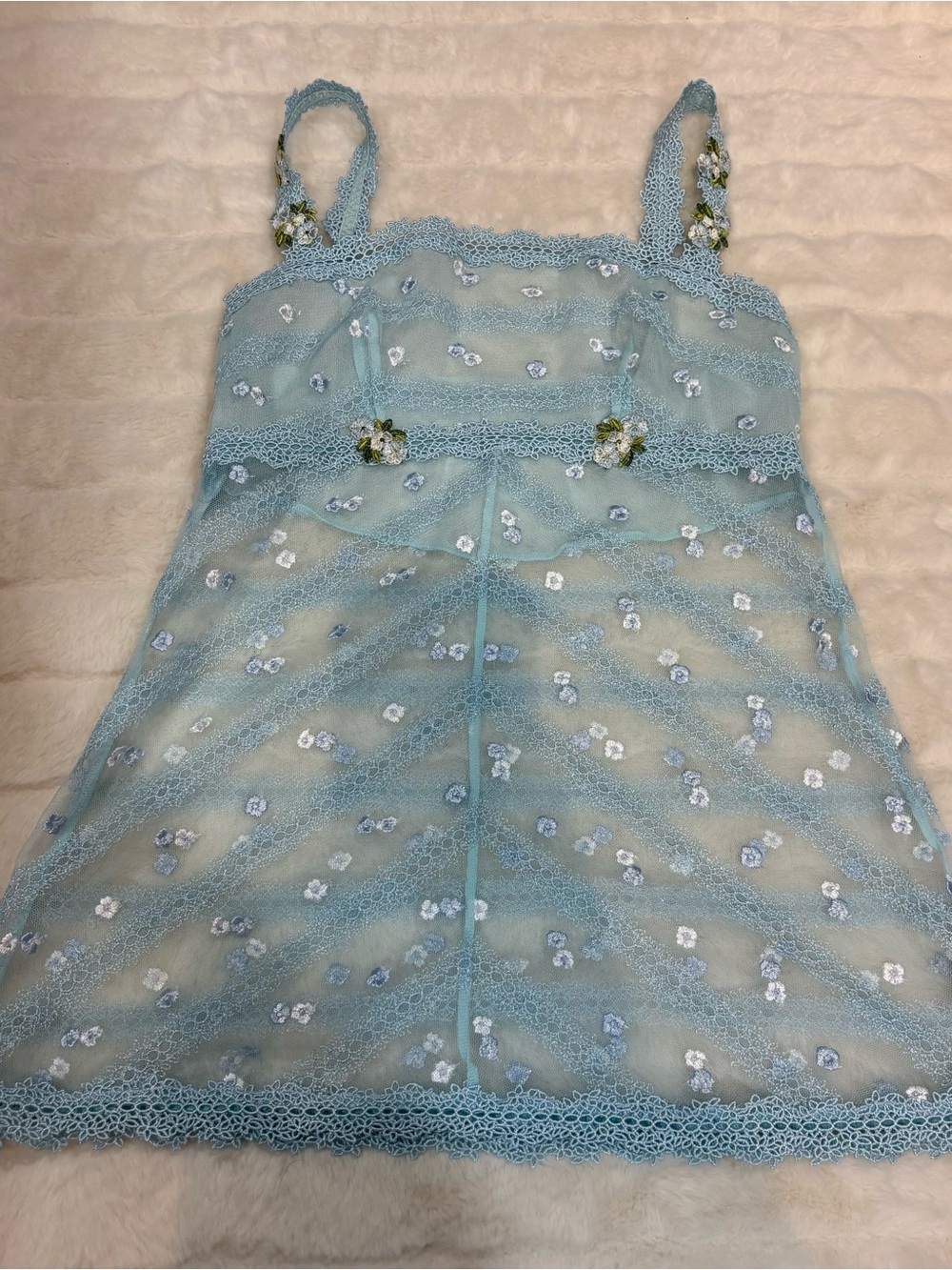 Vintage Light Blue Lace Floral Tank Top